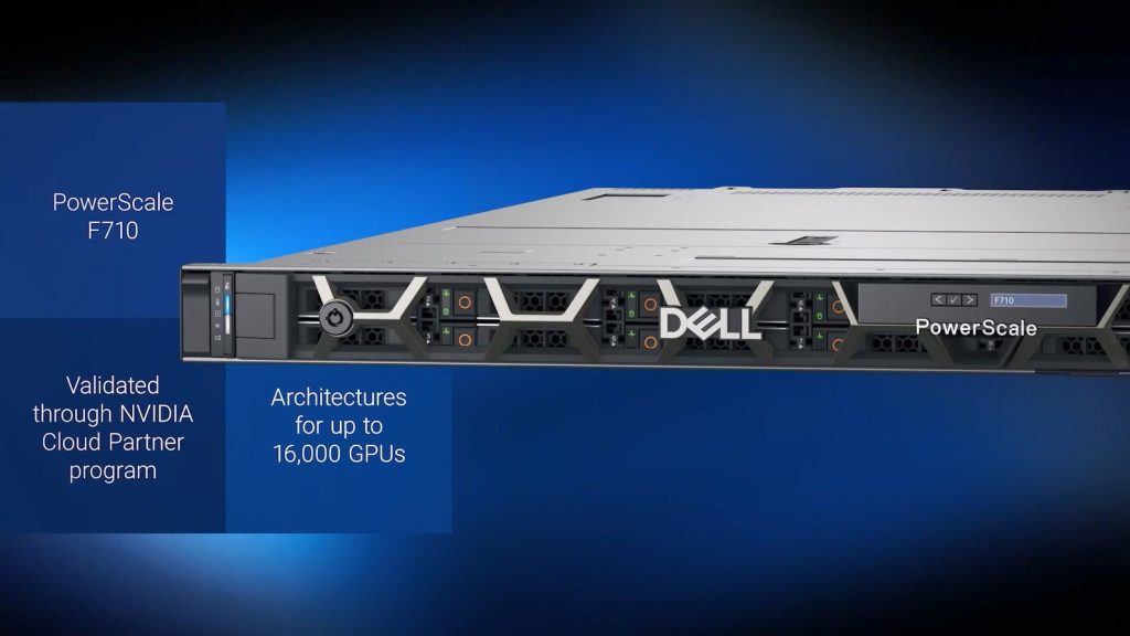 Cận cảnh Dell PowerScale F710 – thiết bị lưu trữ chuẩn NVIDIA Cloud Partner hỗ trợ hạ tầng tối đa 16.000 GPU. Ảnh: Dell Techn